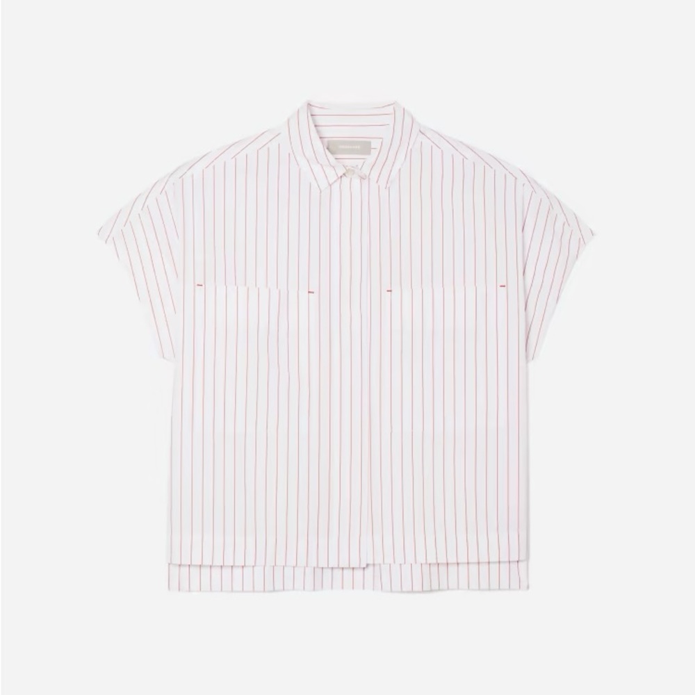 Everlane button down box shirt. White with red stripe.